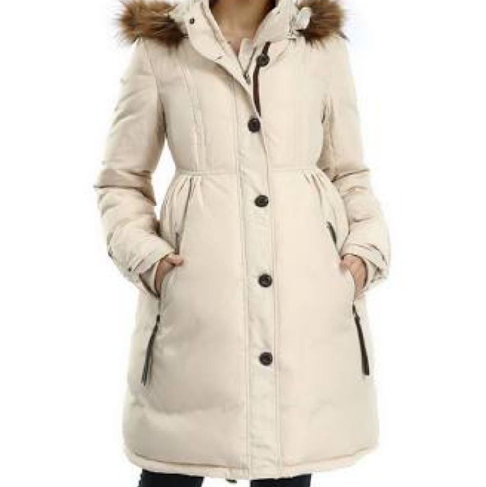 Beige Izzy Maternity Puffer Coat